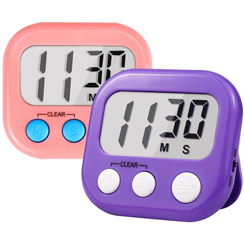 Timer for Kids Digital Kitchen Timers for Cooking- 2 Pack Pink Purple - color: Pink Purple