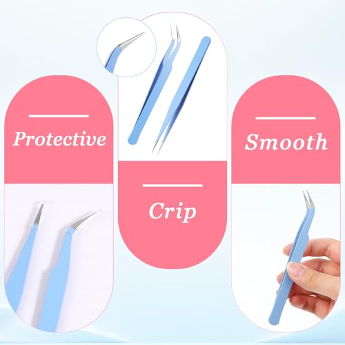 2 Pcs Sticker Tweezers, Craft Tweezers Scrapbooking Tools Precision Tweezer Blue Cute Crafting Tweezer for Stickers Lashes Electronics Scrapbooking (Blue) - color: Blue