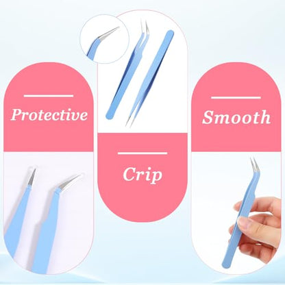 2 Pcs Sticker Tweezers, Craft Tweezers Scrapbooking Tools Precision Tweezer Blue Cute Crafting Tweezer for Stickers Lashes Electronics Scrapbooking (Blue) - color: Blue