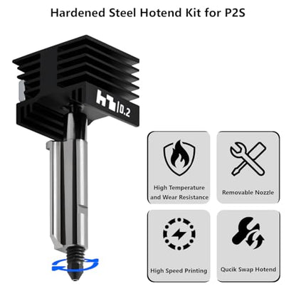 Upgrade 0.2mm P2S, X2D Hotend Kit, 3D Printer Print Head Hot End Heating Block Kit with 0.2mm Removable Hardened Steel Nozzle for Bambu Lab H2D, H2C, H2S, A1/A1 Mini - size: 0.2mm