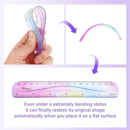 Grevosea 2-Piece Flexible Ruler, 15cm/6inch Plastic Shatterproof Straight Edge Soft Bendable Ruler for School, Classroom, Office, Kids & Adults - size: 6inch