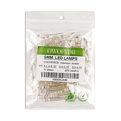 100PCS 5mm RGB LED Diodes, Common Anode, 4-Pin, Clear Lens - color: Rgb Common Anode 4 Pins, size: 5MM
