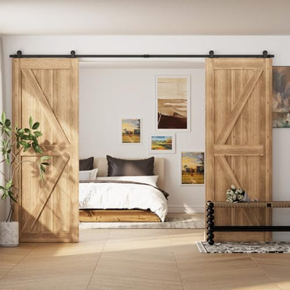 CCJH 10FT Sliding Track Double Barn Door Hardware Kit,Heavy Duty,T-Shaped Style Black - size: 10FT/120"