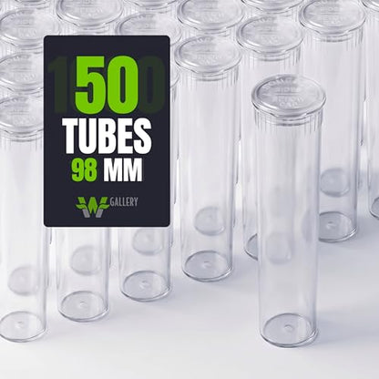 W Gallery 50 Clear 98mm Open Cap Pop Top Tubes, Airtight Pill Bottles