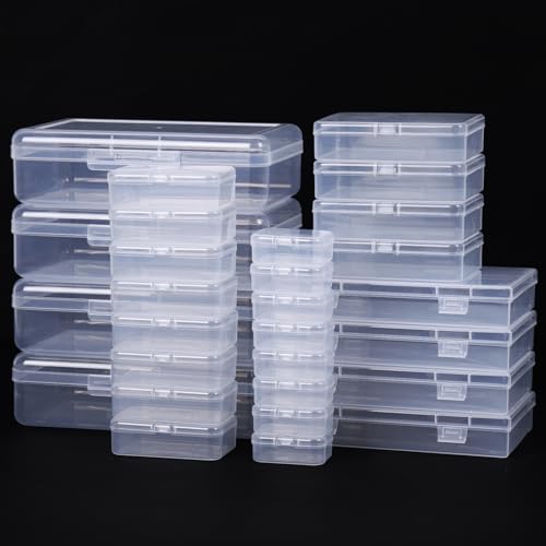 Small Storage Containers 28 Pack Mixed Sizes Plastic Craft Boxes Clear