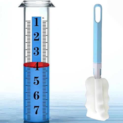YZDTECH Rain Gauge Replacement Tube Plastic, Accurate Rain Gauge Outdoor, Thickened and Transparent 7" Capacity Tube with Blue Strip for Yard, 1 Rain Meter Tube with 1 Clean Brush and 1 Red Float - color: 1PCS Rain Gauge Replacement Tube