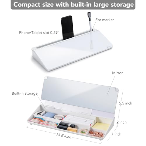 Varhomax Glass Desk Whiteboard with Built-in Mirror, Desktop Organizer - color: White With Mirror
