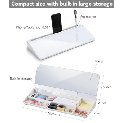 Varhomax Glass Desk Whiteboard with Built-in Mirror, Desktop Organizer - color: White With Mirror