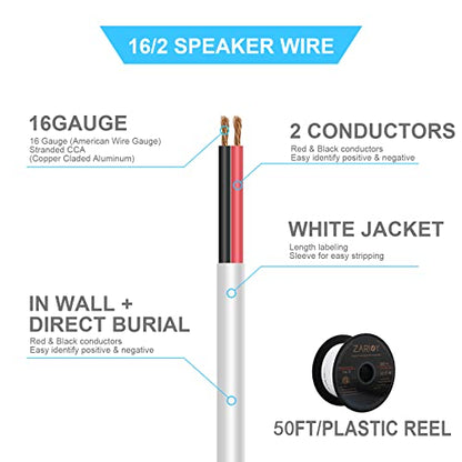 50 Feet 16 Gauge 2 Conductors Red Black Wire with Fire Resistant CL2 White Jacket, 16 AWG Electrical Hookup Wire LED Strips Extension Cord Cable for LED Ribbon Lamp Tape Lighting - size: 50 Feet, style: 16/2 Gauge CCA