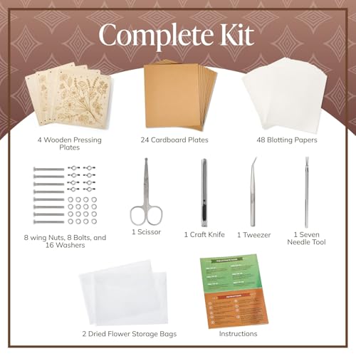 DIY Gift Kits Flower Press Kit - 20 Layers - 2 Sets of 10x10 Inch Wooden Panels - Easy Dried Flower Crafting and Preservation - Adult Beginner Gift Set