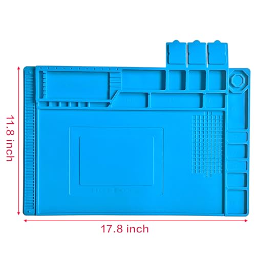 Silicone Soldering Mat Heat Resistant 932°F, Large Electronic Repair Work Mat, Insulation Silicone Repair Mat with Magnetic Area, Cell Phone Laptop Repair 17.8'' *11.8 '' - color: Blue
