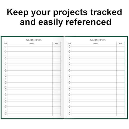 Engineering Notebook/Engineer Graph Paper Notebook - (.25" Grid Format), Lab Notebook Quad Ruled Book with Grid Pages: Table of Contents for Chemistry, Physics, Biology, 8" x 10", Green - color: Green