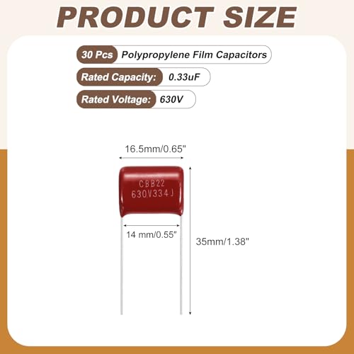 MECCANIXITY 30 Pcs Metallized Polypropylene Film Capacitors 334J 0.33UF - size: 334J 0.33UF