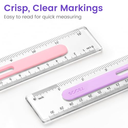 Sooez 6 Pack Ruler 12 Inch, Anti-Slip Clear Rulers for Kids School, Pastels - color: Pastels Style, size: 6 Pack