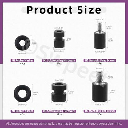 Swpeet 24Pcs M2 M3 Rubber Flight Controller Anti-Vibration Fixed Screws Damper Balls Washer O Rings Assortment Kit, Hardware Spacer Standoffs Soft Mount Vibration Shock Absorber for Flight Controller - size: Assortment Kit