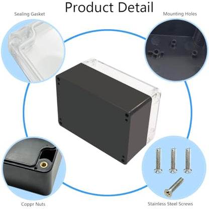 Project Box IP65 Waterproof Junction Box ABS Plastic Black Electrical Boxes DIY Electronic Project Case Power Enclosure Clear Cover 6.3"x4.33"x3.54" - color: Clear, size: 6.3"x4.33"x3.54"