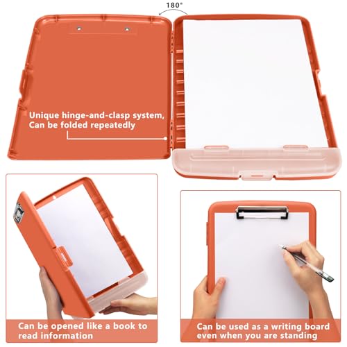 Clipboard with Storage, A4 Binder Nursing Clipboards with Pen Holder, Heavy Duty Storage Clipboards with Low Profile Clip, Clipboard Folder Side-Opening, Smooth Writing Clip Board (Red Brown) - color: Red Brown