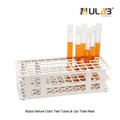 ULAB Scientific White Tube Rack and Plastic Test Tubes Set, Include 1pc of White Tube Rack, 60pcs of Plastic Macaroon Party Tubes Shot Glasses, Nature Color, UTR1015 - style: Rack & 60pcs Nature Color Tubes