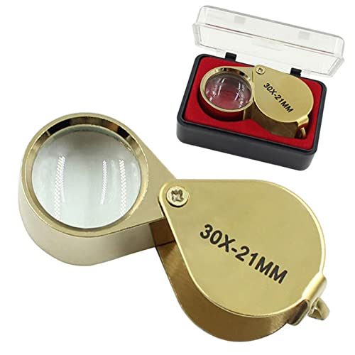 30X Jewelers Loupe, Foldable Pocket Magnifier with Metal Case for Gem Diamond Coin Stamp Map, Jewelry Magnifying Glass for Close Work, Gardening, Rock Collecting