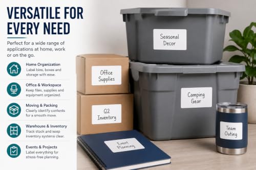 Veritack™ 250, Large Removable Labels for Bins, 4" x 6", Easy to Write, No Residue, for Storage Containers, Garage, Pantry, Closet & Home Organization, Moisture Resistant, Freezer & Refrigerator Safe