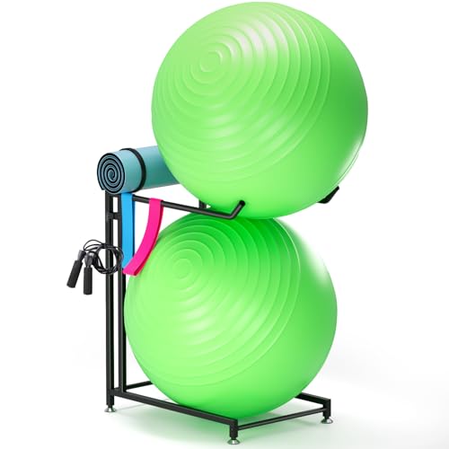 Exercise Ball Holder - Medicine Ball Rack for 85cm Yoga Ball Yoga Mat Storage, Garage Stability Ball Organizer Stand for Home Gym