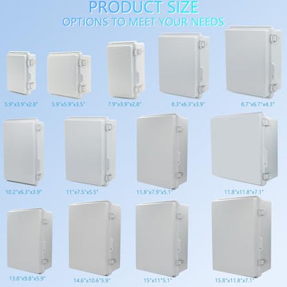 IP67 Waterproof Junction Box, ABS Plastic Electrical Enclosure with Stainless Steel Latch, Hinged Cover Electric Box with Mounting Plate, Wall Brackets & Cable Glands 280x190x130mm - color: Grey, size: 11"x7.5"x5.1" Standard