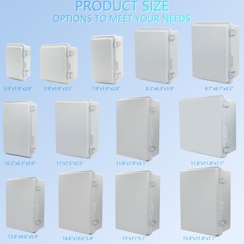 IP67 Waterproof Junction Box, ABS Plastic Electrical Enclosure with Stainless Steel Latch, Hinged Cover Electric Box with Mounting Plate, Wall Brackets & Cable Glands 220x170x110mm - color: Grey, size: 8.7"x6.7"x4.3" Standard