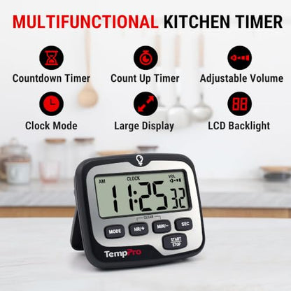 TempPro TM01 2-in-1 Kitchen Timers for Cooking with 12/24H Clock Mode - size: Digital Timer 1 Pack