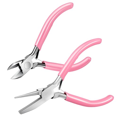 2PCS Jewelry Pliers Tool Set, Wire Looping Pliers Concave Round Nose Plier Wire-Jewelry Making Tools Wire Cutters Wires Looping and Bending Tool for Jewelry-Repair, Wrapping, Beading and Crafts