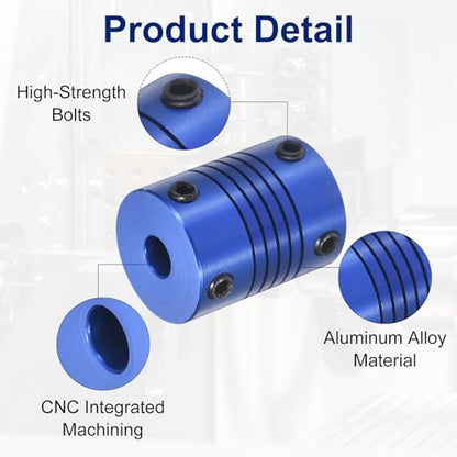 Flexible Shaft Coupling(5mm|6.35mm): 4 Pcs Blue Aluminum Alloy - color: Blue, size: 5mm x 6.35mm (19mm OD, 25mm L)