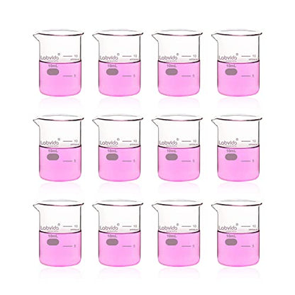 Upgrated 10ml Beaker set, 12pcs of beaker shot glasses, Low Form Glass Beakers set, 3.3 Boro with Printed Graduation, LVA036 - style: 12pcs of Vol.10ml
