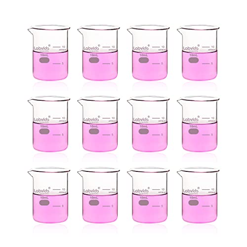 Upgrated 10ml Beaker set, 12pcs of beaker shot glasses, Low Form Glass Beakers set, 3.3 Boro with Printed Graduation, LVA036 - style: 12pcs of Vol.10ml