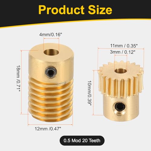 uxcell Worm Gear Set 20T 0.5 Module 20:1 Reduction Rate, Right Rotation Drive Gear Box Wheel Reduce Transmission Part (Brass Gear-3mm Bore, Brass Rod 4mm Bore) - size: Gear-3mm, Rod-4mm Bore, style: 0.5M-20T