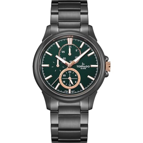 Tornado Celestia Elite Men’s Multi Function Watch | Beige Dial, Gold Case & Strap, 45mm, 10ATM - T6107-GBGC - color: Green
