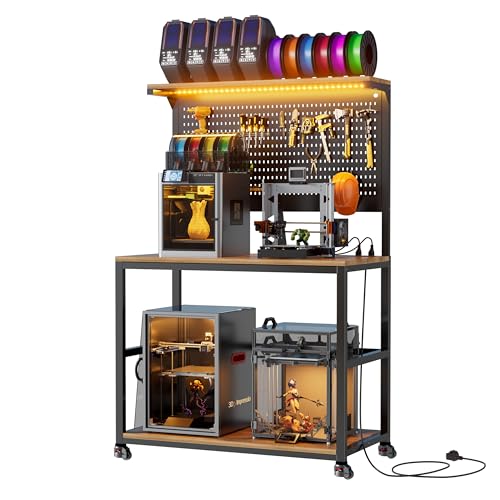 PAKASEPT Rolling 3D Printer Stand with Pegboard,Filament Storage Workbench - color: Brown, size: Large