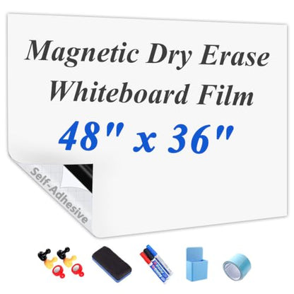 JUMUBOARD Self-Adhesive Magnetic Dry Erase Whiteboard Sticker, 48" x 36" - size: 48"W x 36"H