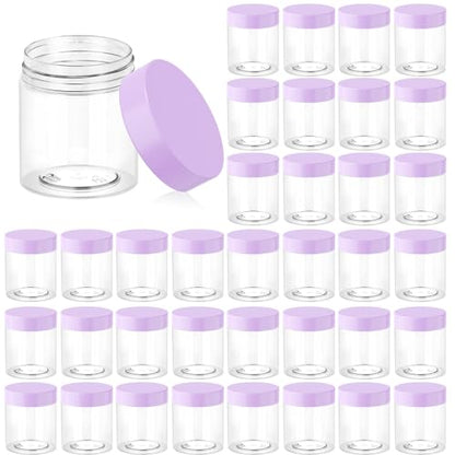 Eternal Moment 36 Pack 3 OZ Plastic Jars Clear Cosmetic Container with Lids - color: Purple Lid, size: 3 Ounce