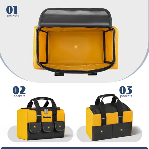 Tool Bag, 12 Inch, Yellow and Black, 3 External Pockets, Zippered Storage, Portable Organizer - size: 12INCH/30CM