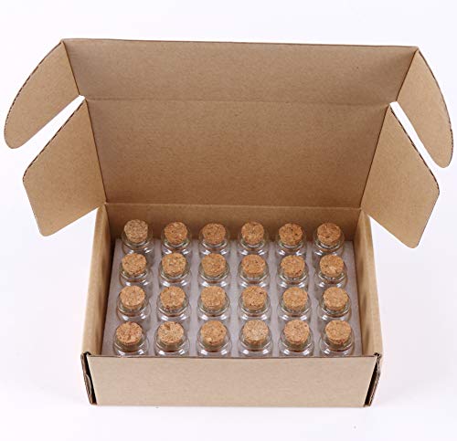 MaxMau 24PCS 10ml Glass Bottles Mini Vials with Cork Stoppers for DIY Decor