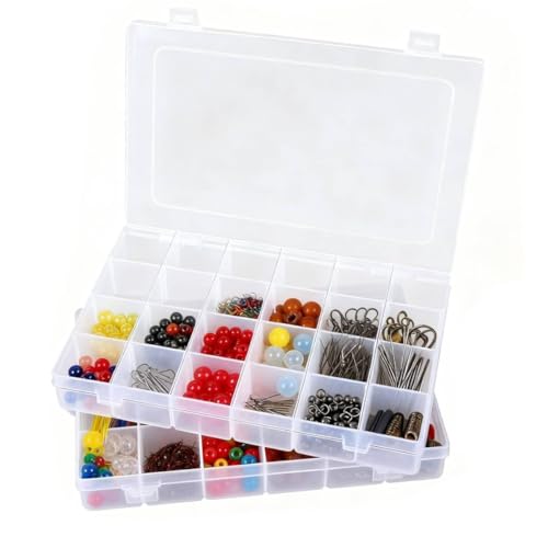 2pack 24-Grid Clear Plastic Bead Organizer Box with Adjustable Dividers