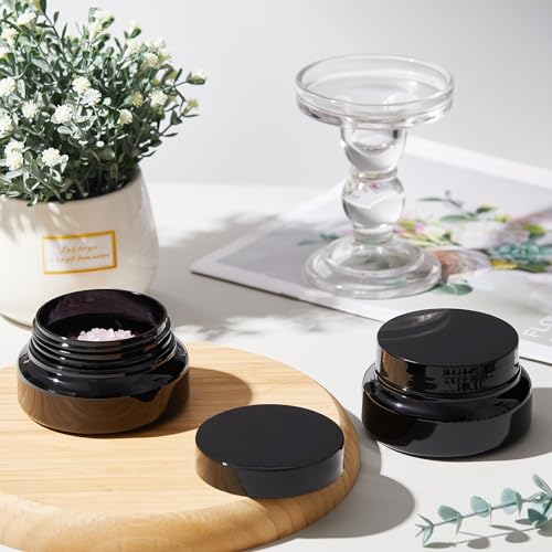 24 Pack Plastic Cosmetic Jars with Lids Label, 5 oz, Black - color: Black, size: 5 oz
