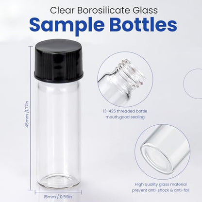 144PCS 1 Dram Clear Borosilicate Glass Liquid Sample Vials with Screw Caps - size: 1dram
