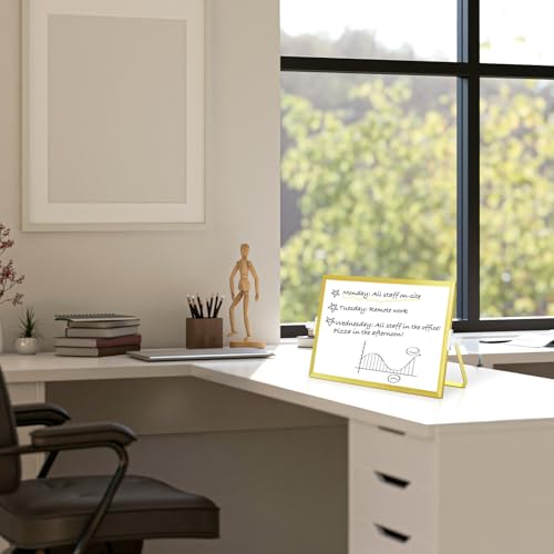 Double-Sided Magnetic White Board with Stand, 12" x 8" (Gold) - color: Gold, size: 12"W x 8"H