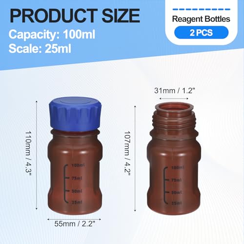 PATIKIL 100ml Reagent Bottle 2Pcs Graduated Storage Bottles PP Blue Brown - color: Brown, size: 100ml
