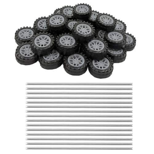 30PCS Toy Car Wheel 2mm Dia Plastic Car Wheel with Metal Shaft Axles for RC Car Truck Robot DIY Model Toy Building Projects (Style 3) - style: Style 3