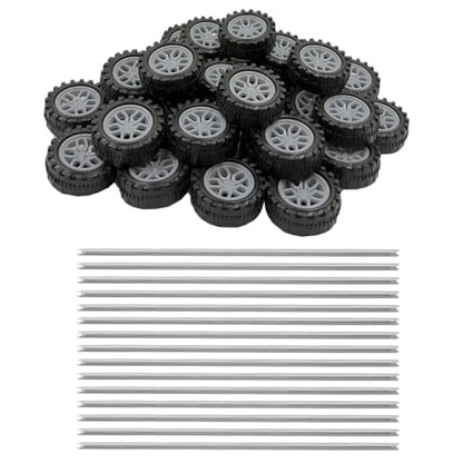 30PCS Toy Car Wheel 2mm Dia Plastic Car Wheel with Metal Shaft Axles for RC Car Truck Robot DIY Model Toy Building Projects (Style 3) - style: Style 3
