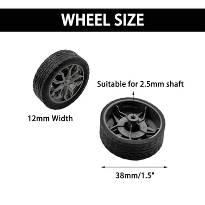 10PCS Toy Wheel Model Car Wheel with 5PCS Round Rod Shaft Axles for DIY Model Toy RC Car Truck Robot Building Project (2.5x38mm) - style: 2.5x38mm