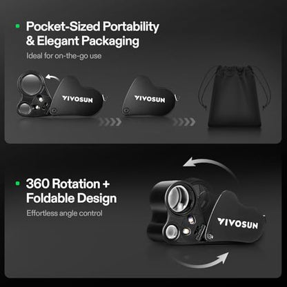 VIVOSUN 3-Pack Jewelry Loupe Set, 30X/60X/90X Eye Loupe with UV/LED Lights - style: 3-Pack Square & Triangle Set