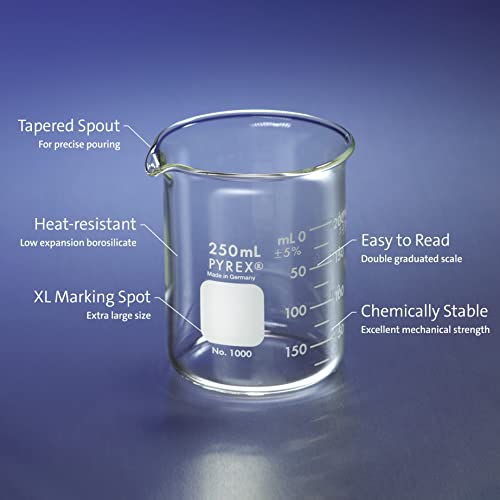 PYREX Griffin Borosilicate Glass Beaker - Low Form Graduated Measuring Beaker with Spout – Premium Scientific Glassware for Laboratories, Classrooms or Home Use - PYREX Chemistry Glassware, 2L, 2/Pk - size: 2 L