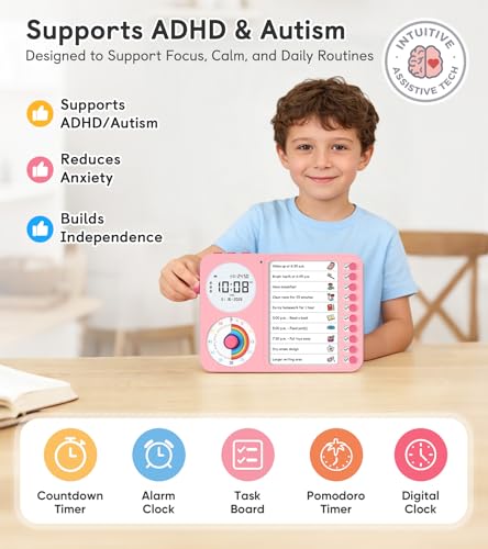 3-in-1 Visual Timer & ADHD Tool for Kids with Chore Chart & Planning Board - color: Pink